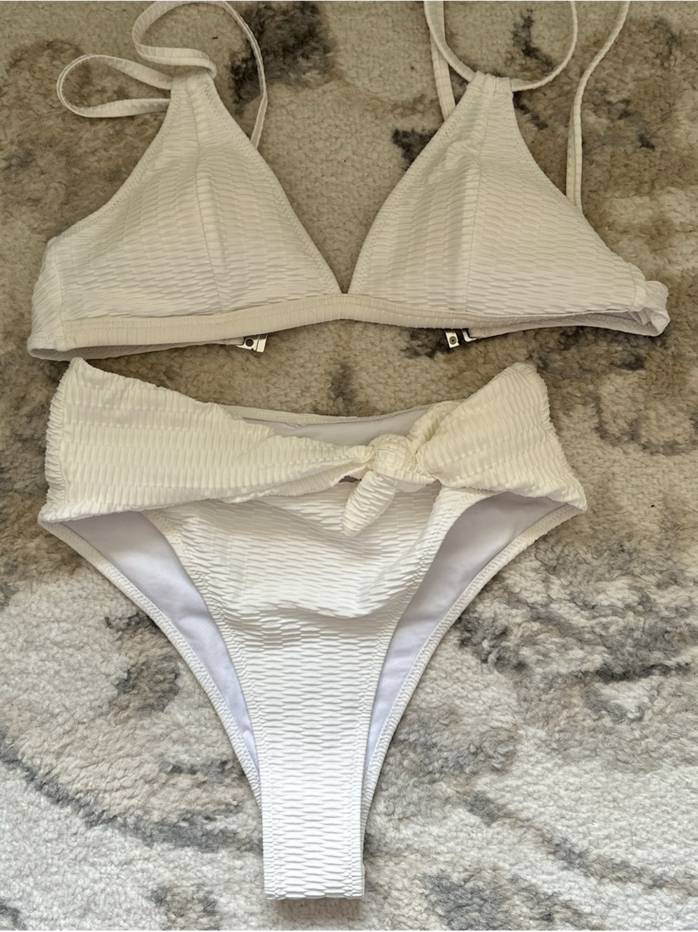 Cupshe White Textured Knot Bikini Set